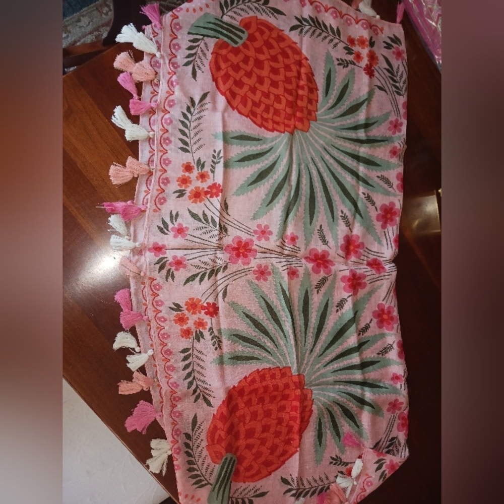 Spartina 449 Linen/viscose Square Tasseled Scarf "Alljoy Landing Pineapple" NWT - Picture 3 of 7